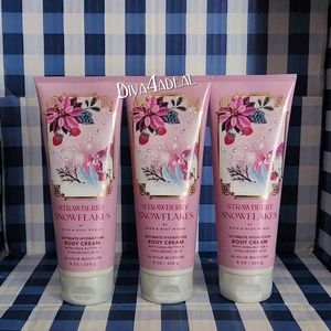 3x Bath & Body Works STRAWBERRY SNOWFLAKES Body Cream Set